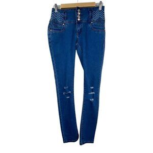 Flawless Society Embroidered Distressed Rhinestone Embellished Y2K Skinny Jeans